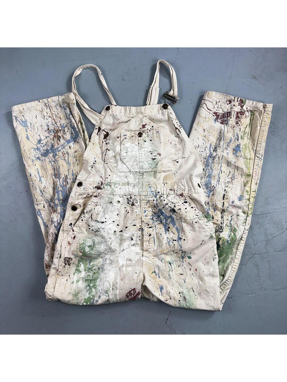 VTG Washington Dee Cee Thrashed Overalls Carpenter Bibs Workwear Painter Paint